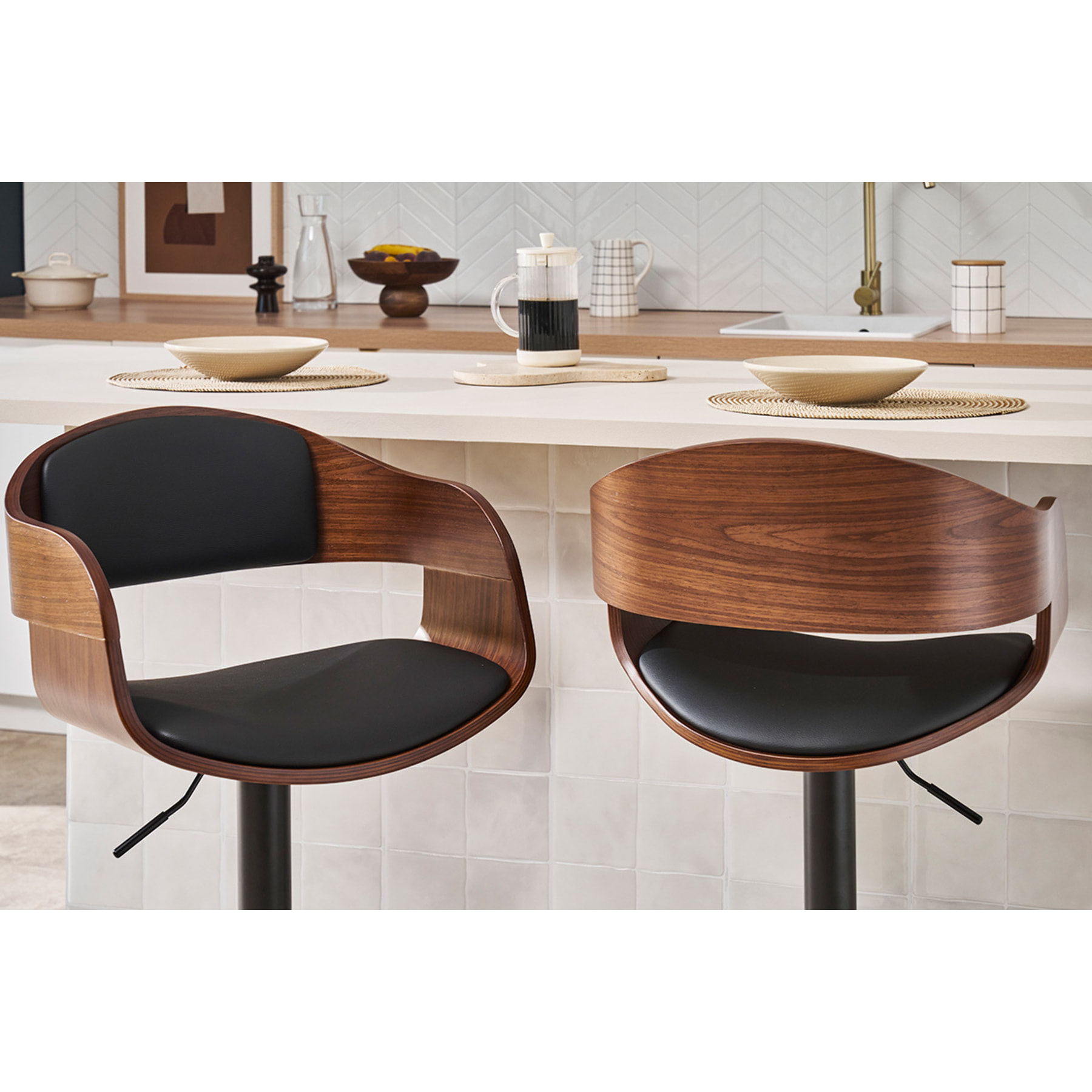Tabouret de bar design réglable noir et bois foncé EUSTACHE