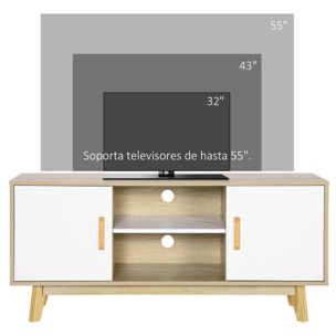 HOMCOM Mueble de TV para Televisores de hasta 55 Pulgadas Mesa para TV de Salón Moderna con 2 Puertas 2 Estantes Abiertos y Balda Interior Ajustable para Dormitorio 120x40x55 cm Natural y Blanco