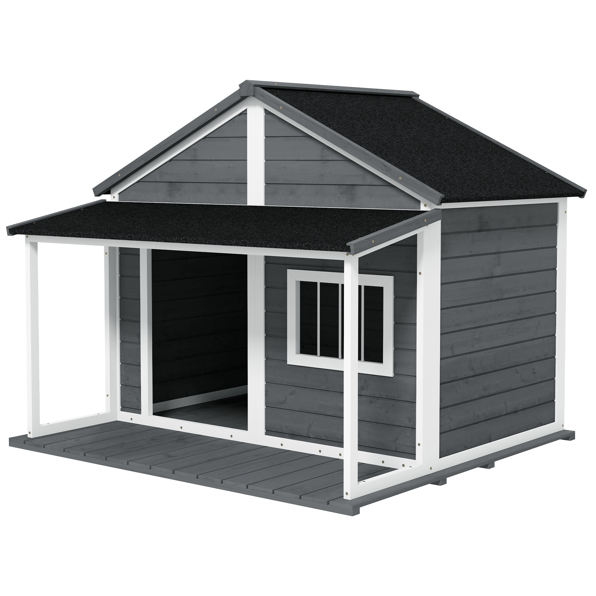 Niche pour chien extérieur terrasse et toit bitumé bois gris
