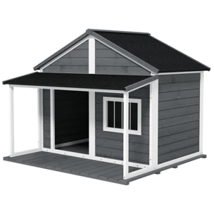 Niche pour chien extérieur terrasse et toit bitumé bois gris