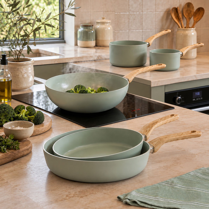 Batterie de cuisine 5 pièces en aluminium recyclé céladon - tous feux CELADON