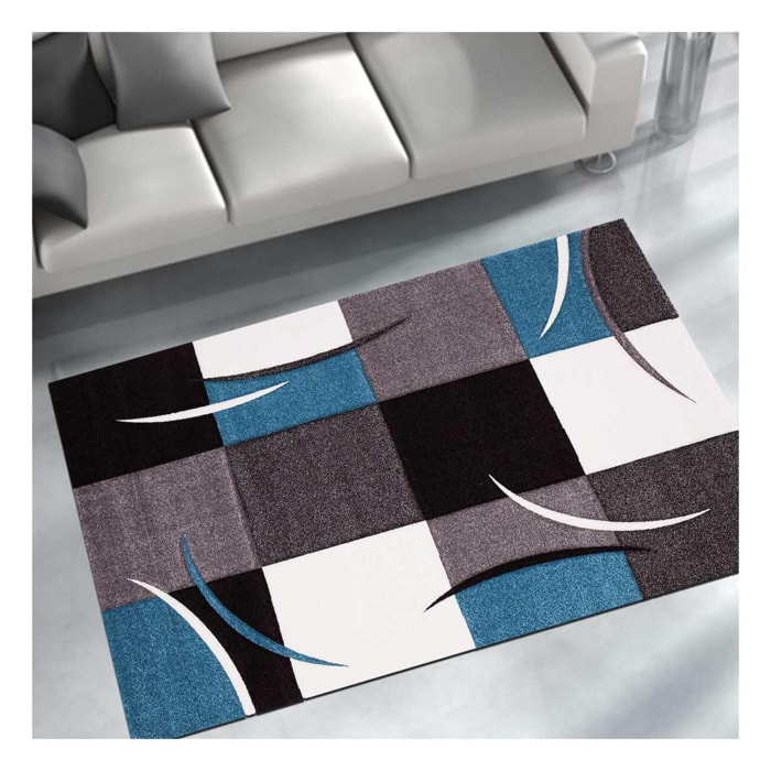 Tapis salon et chambre tissé motif damier TIHO