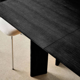 Table à manger rectangulaire extensible bois d'hévéa et placage chêne noir 6-8 places 170-210cm - Albane