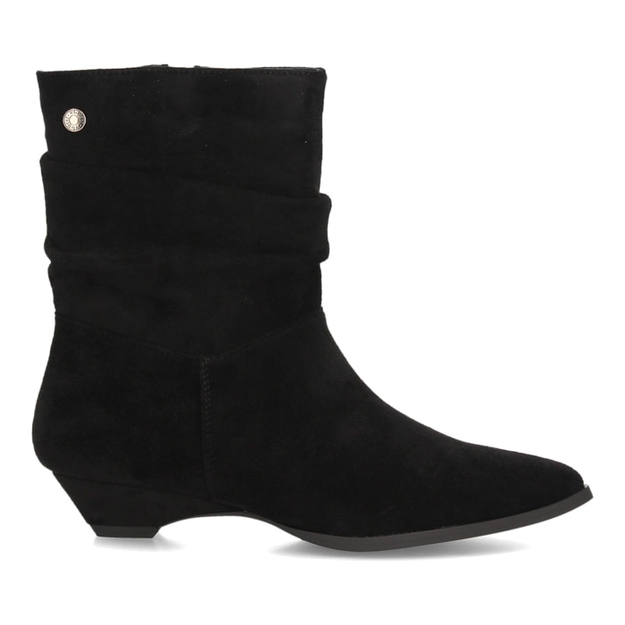 Botines fruncidos de tacón bajo para mujer