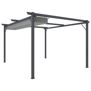 Gazebo Pergola 3x4 M Pergolato Con Telo Grigio Impermeabile Retrattile Richiudibile Struttura In Acciaio Per Giardino Terrazzo Piscina Esterno Fiere