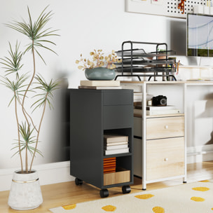 Mesa Auxiliar con Encimera Deslizante y Ruedas, Mesita Auxiliar con Almacenamiento Oculto y Estante Ajustable, para Salón, Dormitorio, Negro