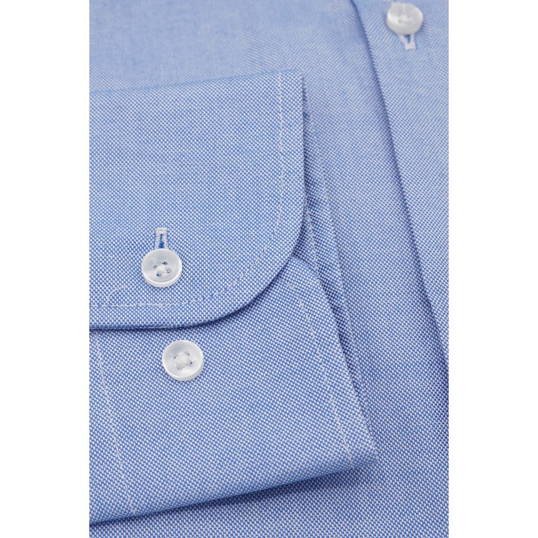 Camicia Uomo 1 Bottone Francese Slim Super Oxford Unito Blu