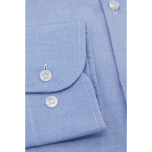 Camicia Uomo 1 Bottone Francese Slim Super Oxford Unito Blu