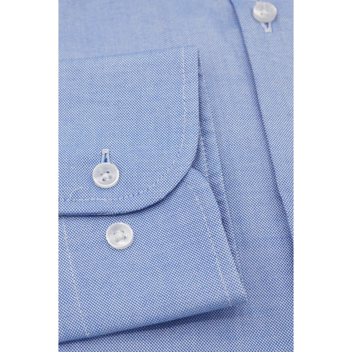 Camicia Uomo 1 Bottone Francese Slim Super Oxford Unito Blu