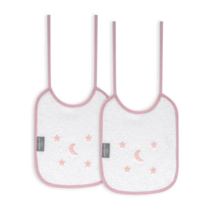 Pack 2 Baberos Don Algodon 20X25 Modelo Estrellas Luna Bco/Rosa