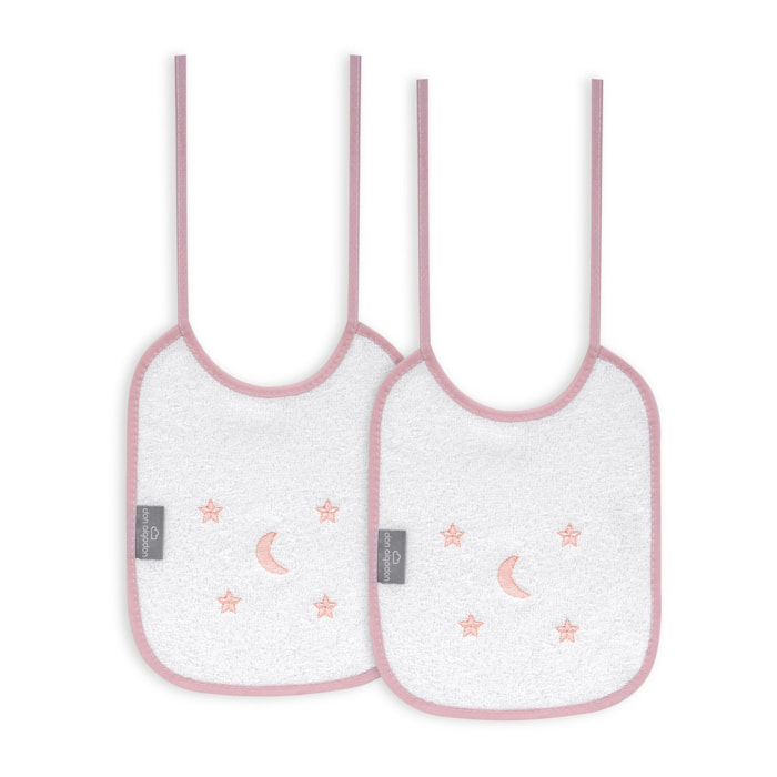 Pack 2 Baberos Don Algodon 20X25 Modelo Estrellas Luna Bco/Rosa