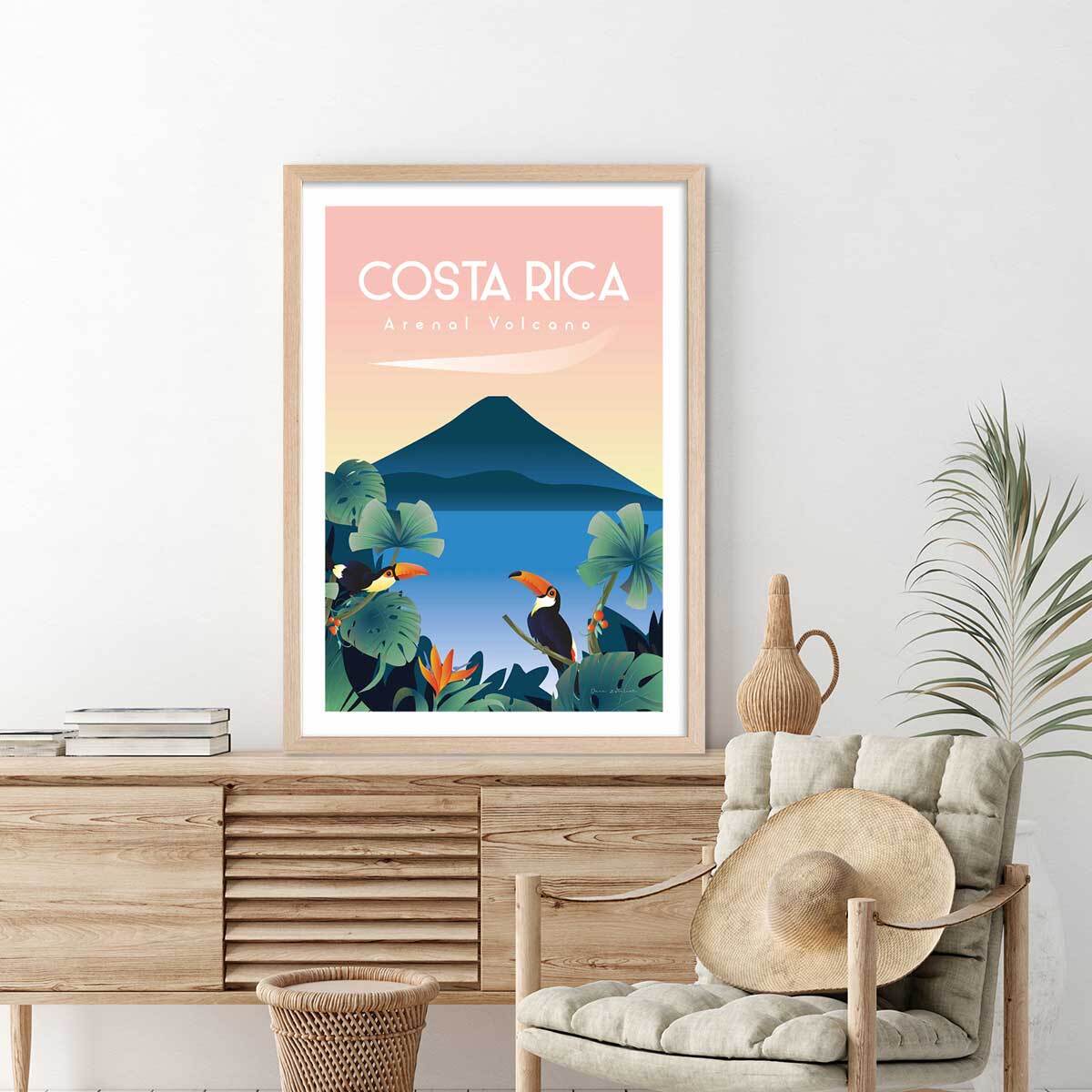 Affiche voyage Volcan du Costa Rica Affiche + cadre en bois - Chêne