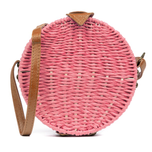 IRIA QUINTANA Borsa a tracolla da donna Cuneo. Tessuto Paglia Pelle Sintetica PU 18x4x18 Cm. Colore: rosa chiaro