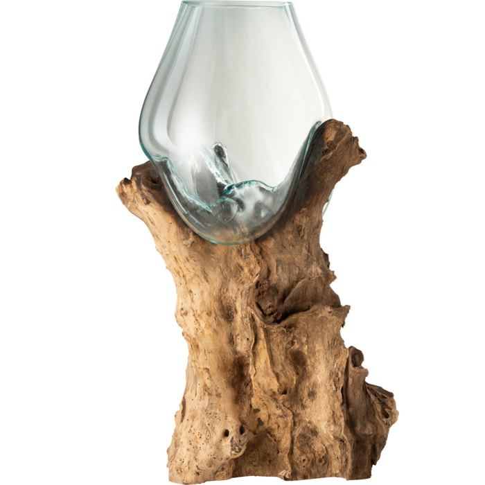 J-Line vase Sur Pied Gamal - bois/verre recyclé - naturel/transparent - XXL - 65.5 cm de hauteur