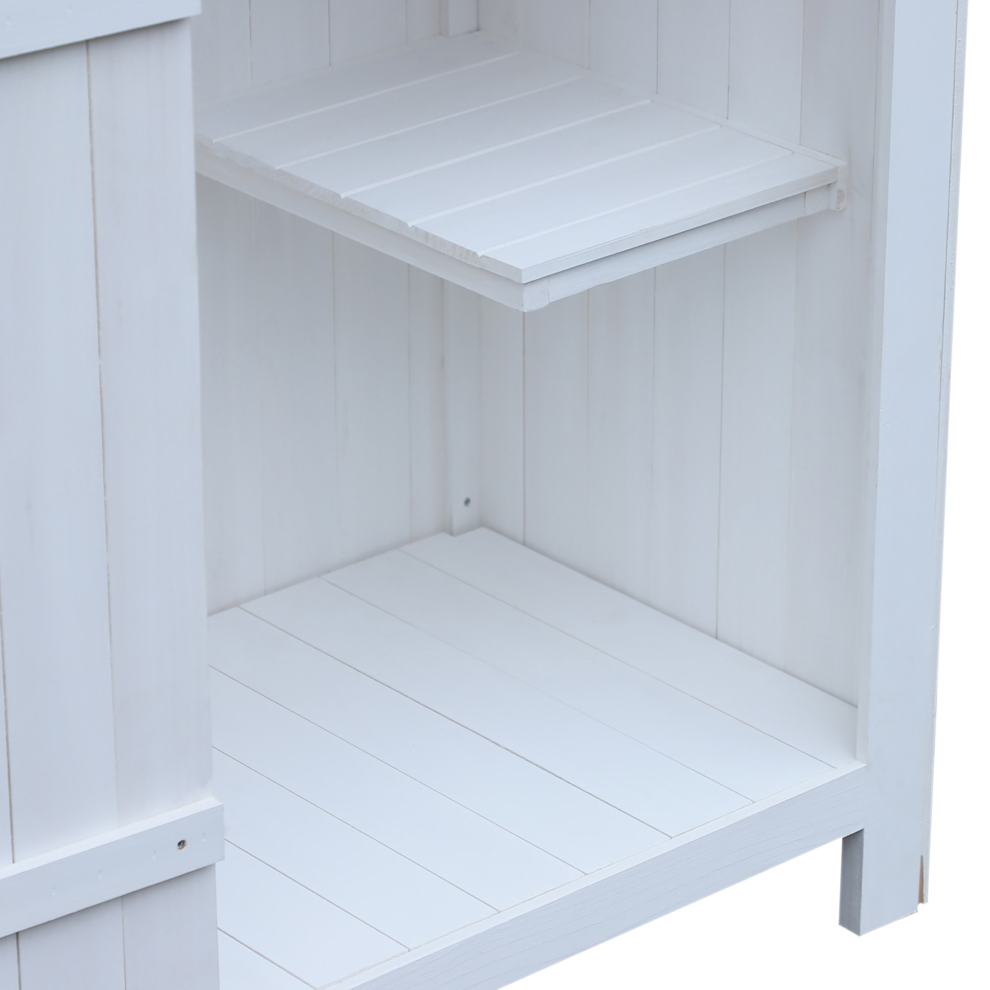 Armoire abri de jardin remise pour outils 3 étagères porte loquet toit pente bitumé dim. 77L x 54l x 179H cm bois sapin pré-huilé blanc