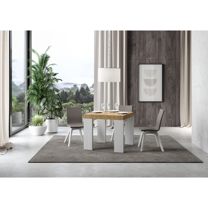 Mesa extensible 90x90/246 cm Roxell Mix tapa Roble Natural patas Fresno Blanco