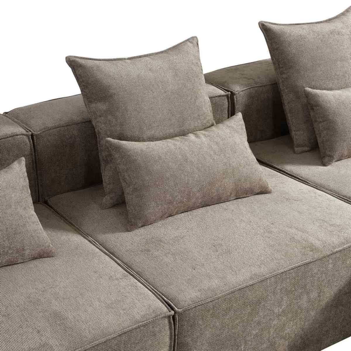 Divano moderno con penisola in tessuto marrone con cuscini inclusi - Deluxe