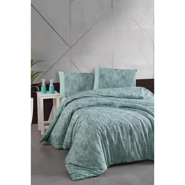 Housse de couette + taie(s) oreiller "Effect mint" 100% coton imprimé.