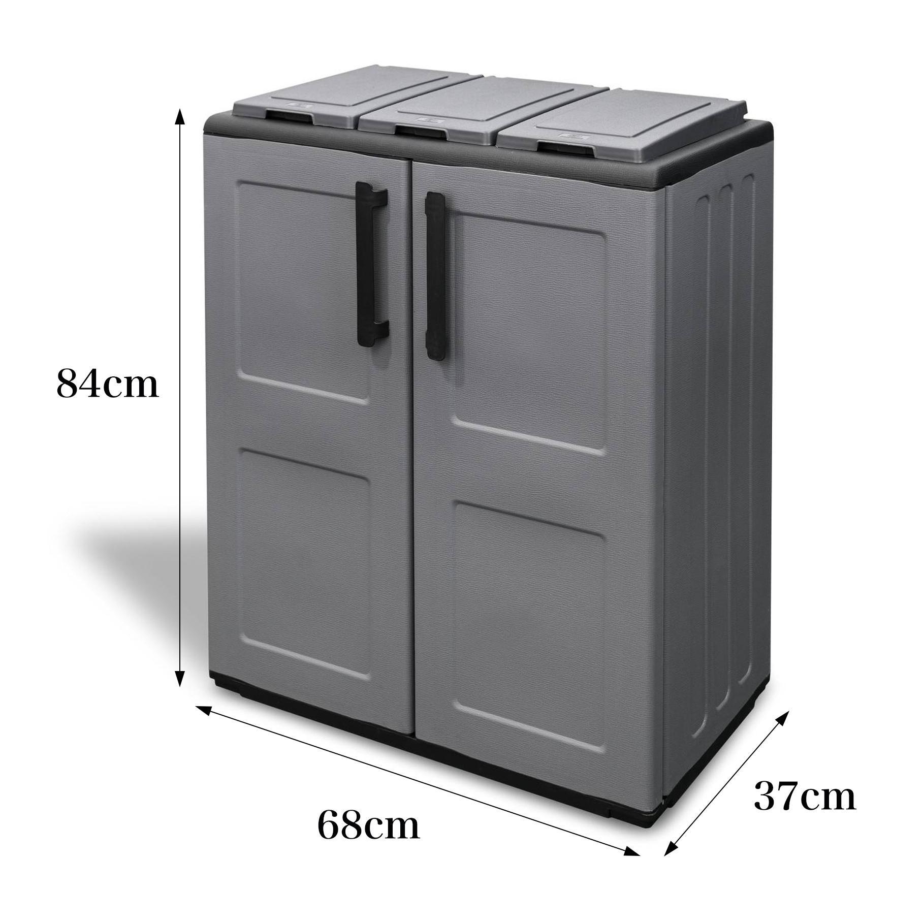 Armadio portarifiuti da esterno o interno, Mobile porta 3 sacchi a 2 ante, 100% Made in Italy, cm 68x37h84, colore Grigio