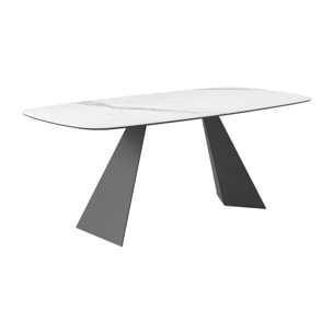 TAVOLO FISSO PRISMA - GRIGIO CARBONE, BOTTE BORDO INCLINATO, PIANO GRES PORCEL. STATUARIO ALTISSIMO