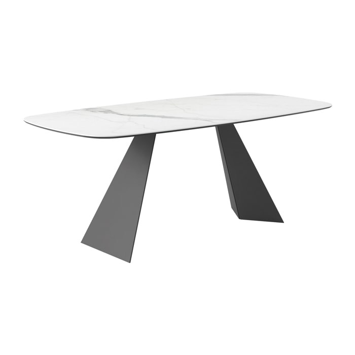 TAVOLO FISSO PRISMA - GRIGIO CARBONE, BOTTE BORDO INCLINATO, PIANO GRES PORCEL. STATUARIO ALTISSIMO