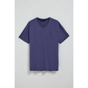 Camiseta violeta azulado de manga corta y cuello de pico con bordado Rigby Best