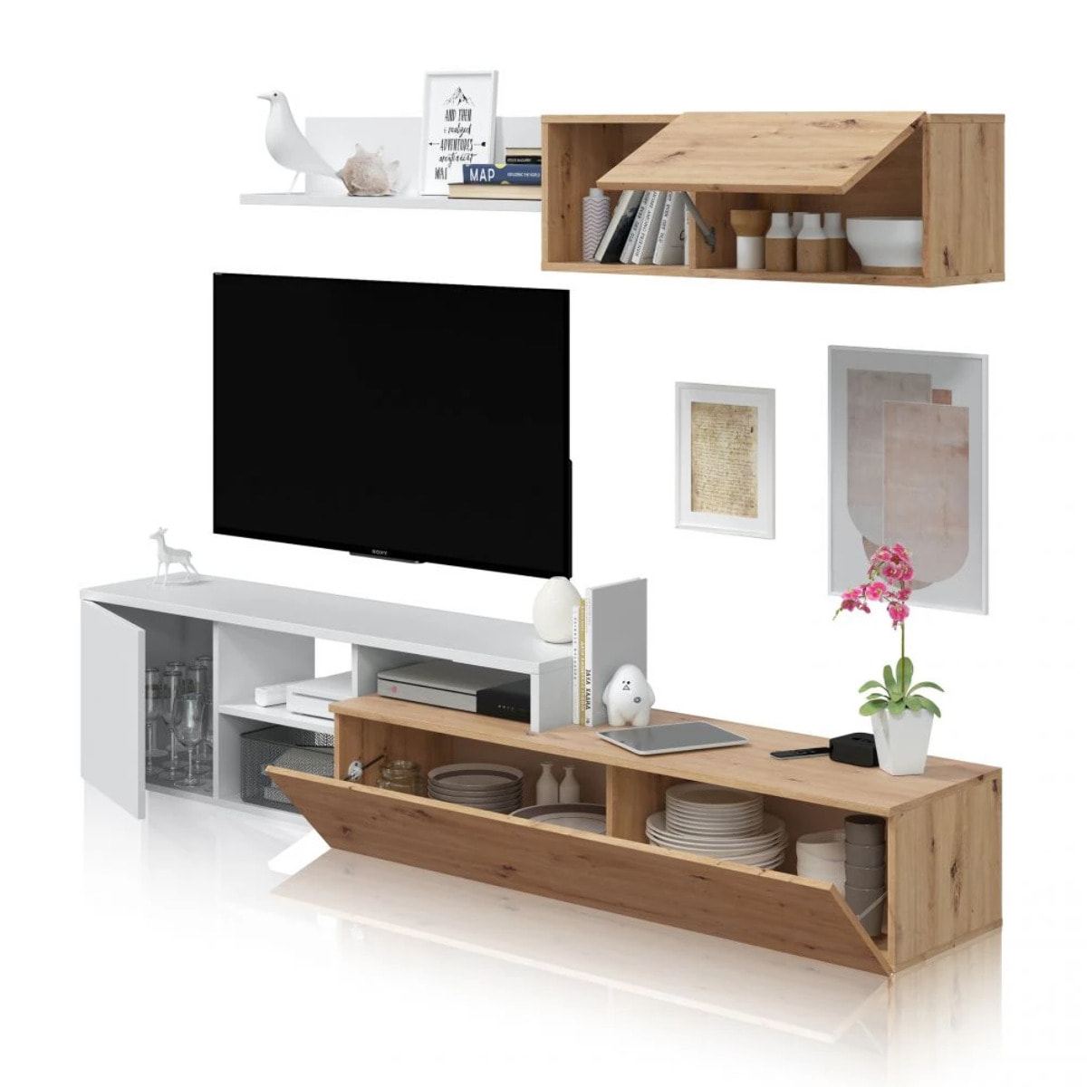 Salón Kate Blanco Artik (Blanco Mate) - Roble Nodi