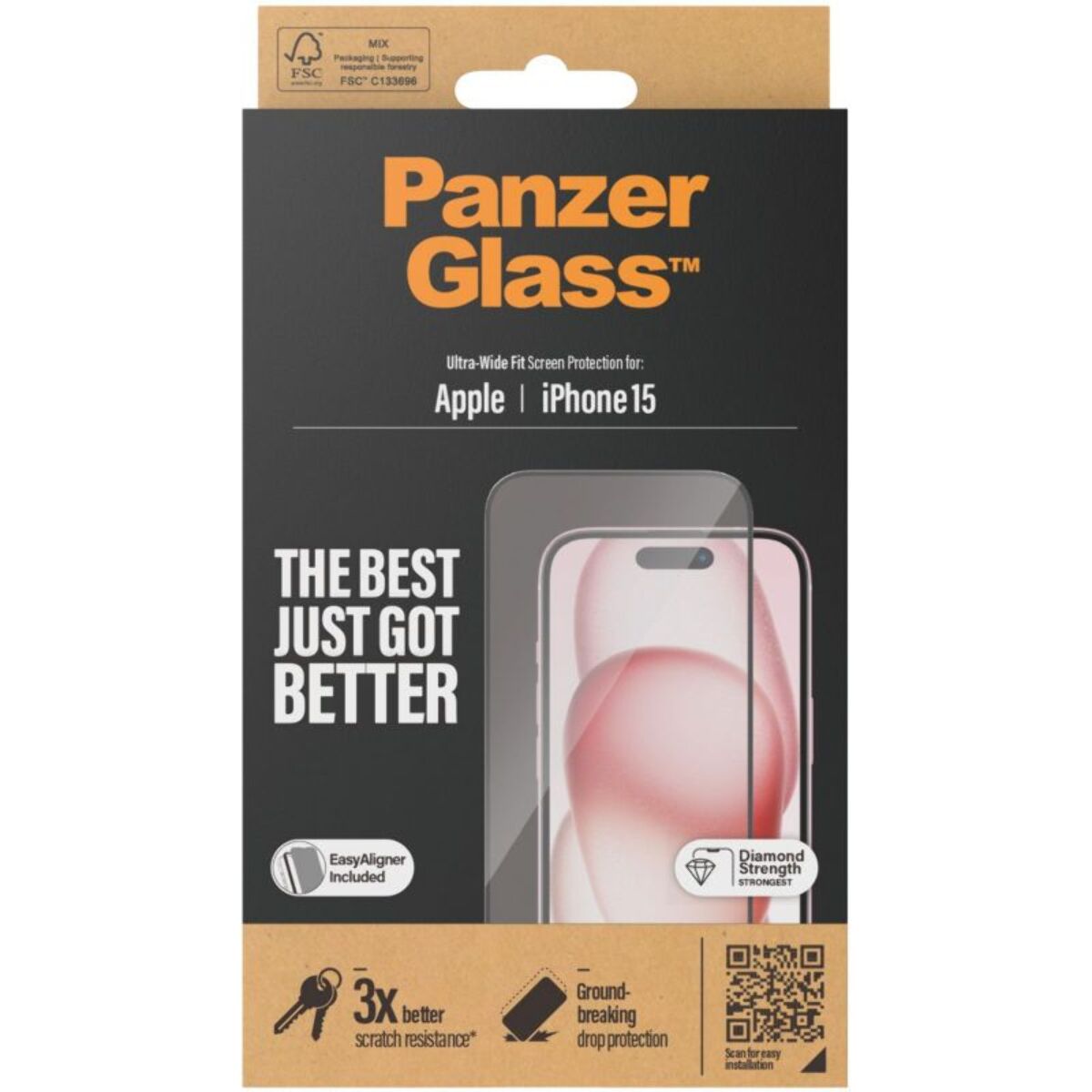 Protège écran PANZERGLASS iPhone 15 Ultra-Wide-Fit