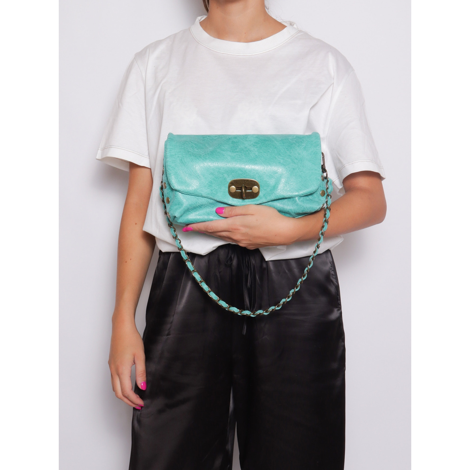 Borsa a tracolla da donna Made in Italy - Modello Floralia Lux - Pelle scamosciata - 25.0 x 15.0 x 11.0 cm