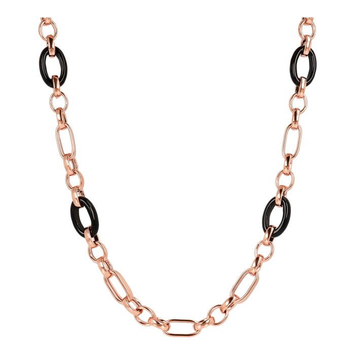 Collana Lunga Catena Figaro con Maglie Ovali in Onice Nero