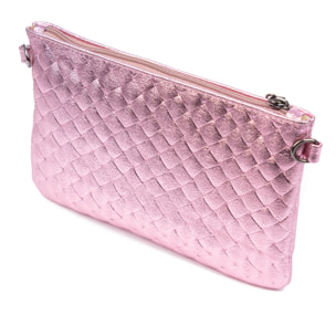 Oleggio bolso bandolera mujer. Piel auténtica Gamuza con grabado entrelazado y lacada brillante.