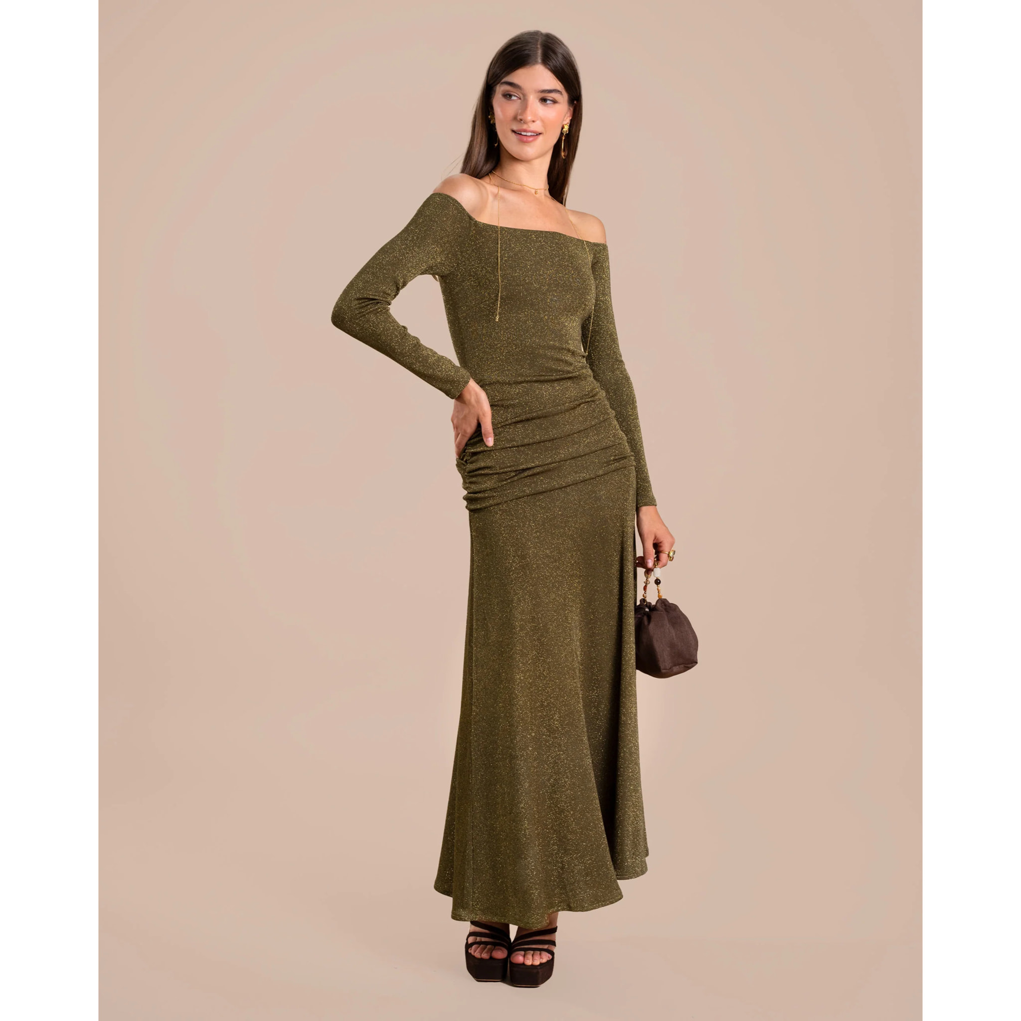 Vestido midi de punto escote bardot