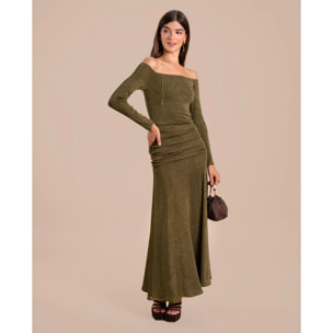 Vestido midi de punto escote bardot