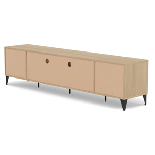 Tribeca - meuble tv - effet bois et métal noir - 2 portes et 2 tiroirs - 200 cm - Bois / Noir