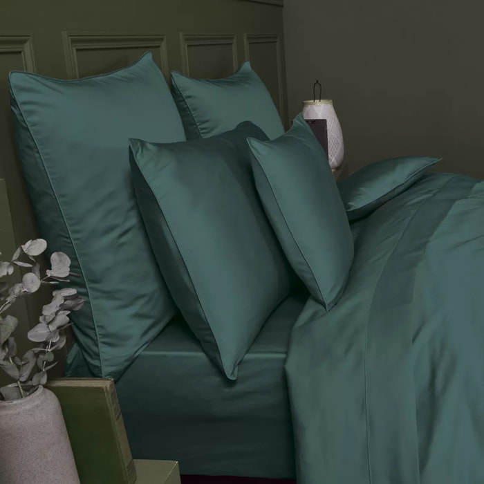 Drap housse b30 satin de coton uni vert Ava uni canard