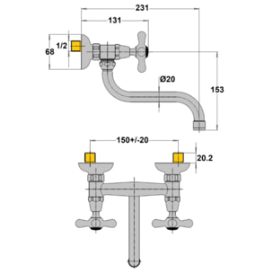 Mélangeur de cuisine mural PAINI Tiffany Gris Acier
