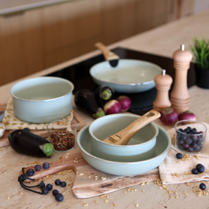 Batterie de cuisine 5 pièces en aluminium recyclé céladon