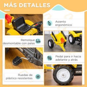 Tractor a Pedales para Niños de 3 Años con Remolque Juguete de Montar Coche de Pedales Carga 35 kg 133x42x51 cm Amarillo