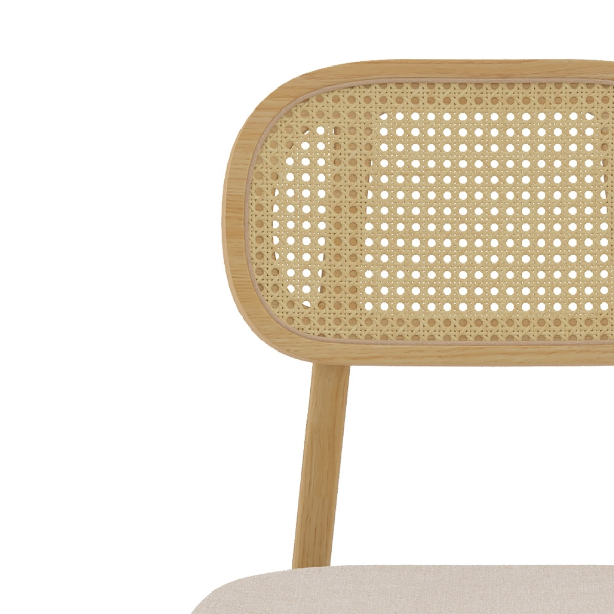 Lot de 2 chaises en bois clair, tissu beige et rotin synthétique - Maria