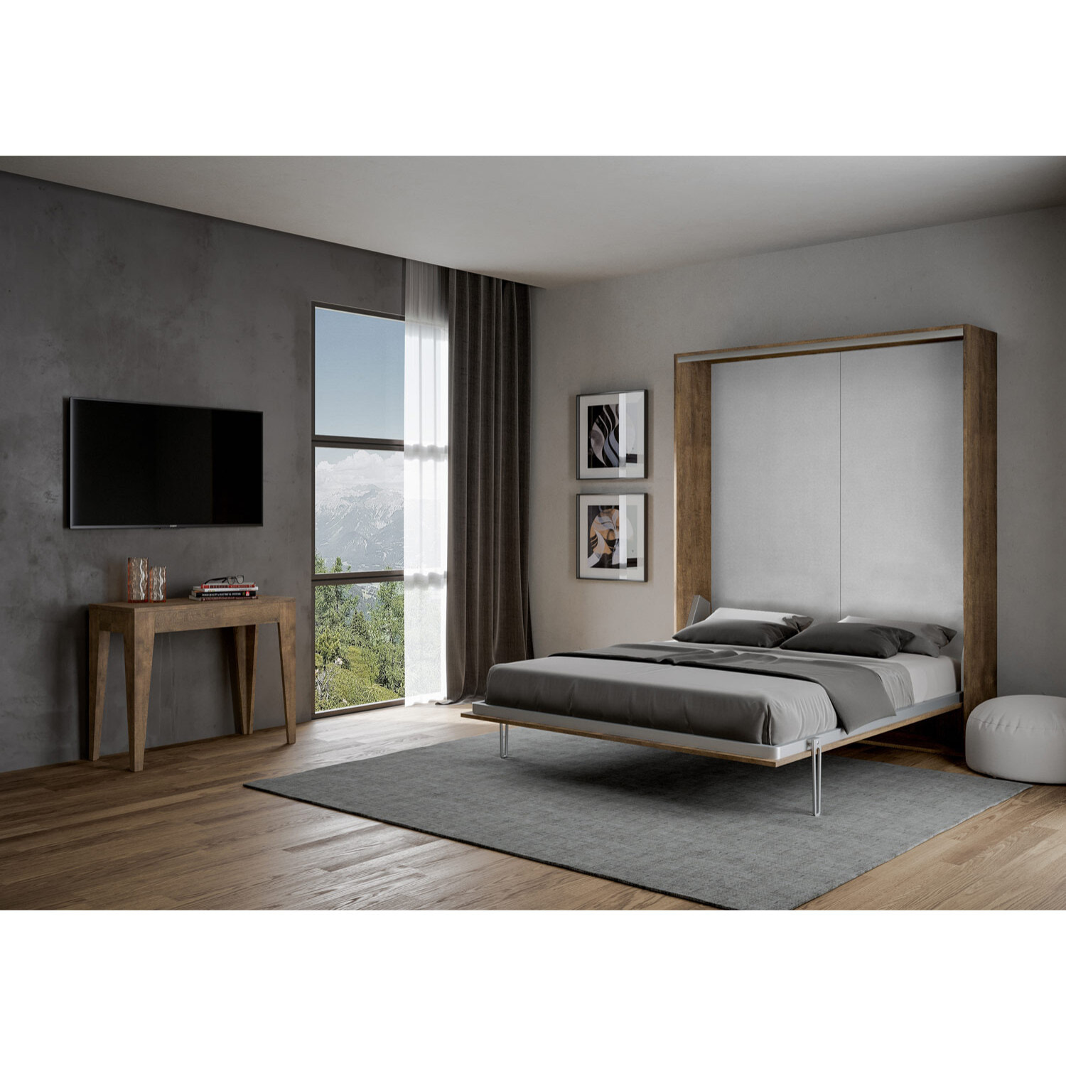 Armoire Lit escamotable vertical double 160 KENTARO Noyer