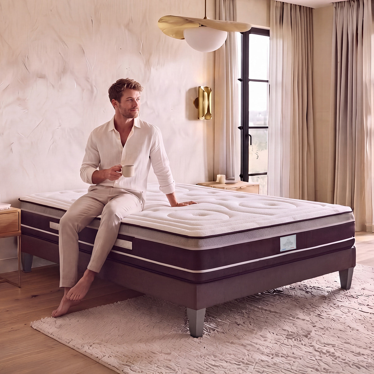 Ensemble Matelas Hybride Divin & Sommier KIT15, Soutien ferme, 28 cm, Technologie tri-lattes