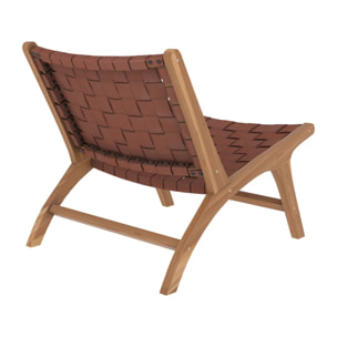 Fauteuil en teck et cuir tressé marron - Kuna
