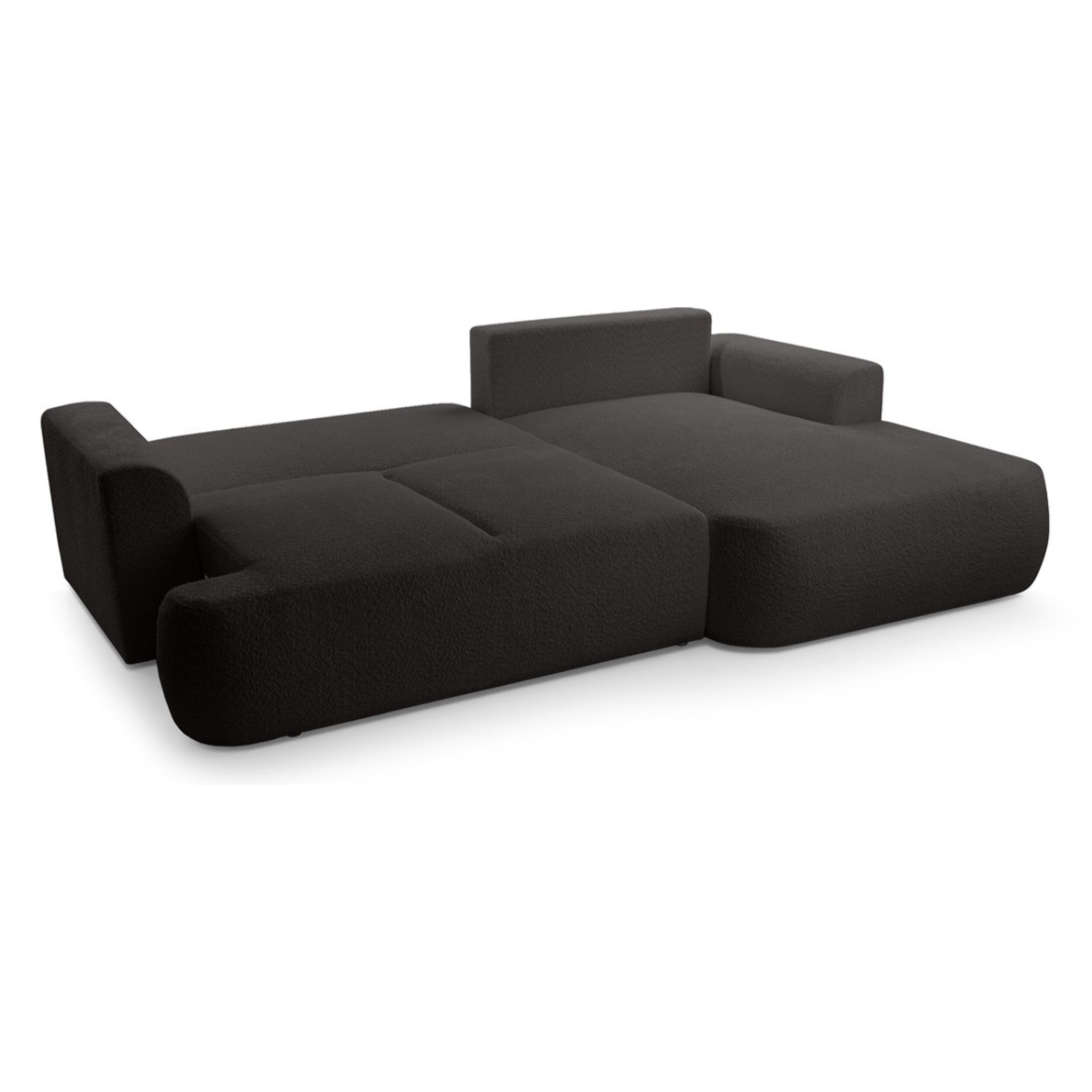 Candela - canapé d'angle droit 4 places - convertible avec coffre - en tissu bouclette - Noir