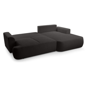 Candela - canapé d'angle droit 4 places - convertible avec coffre - en tissu bouclette - Noir