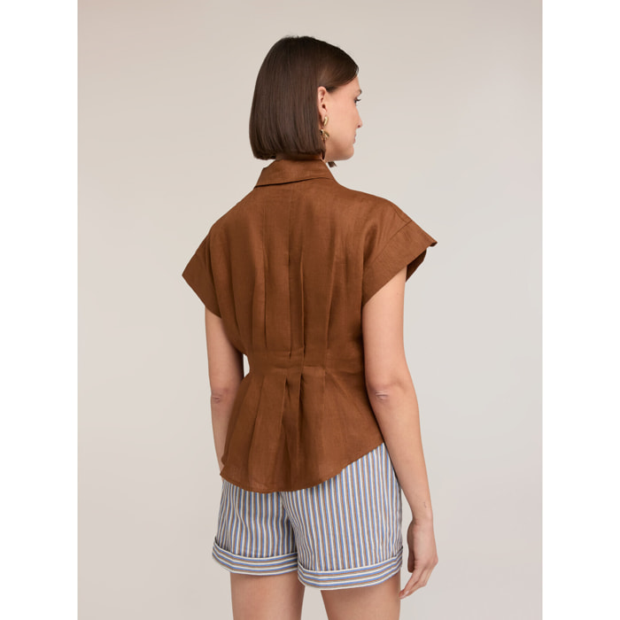 Motivi - Camisa de lino con pliegues - Marrón