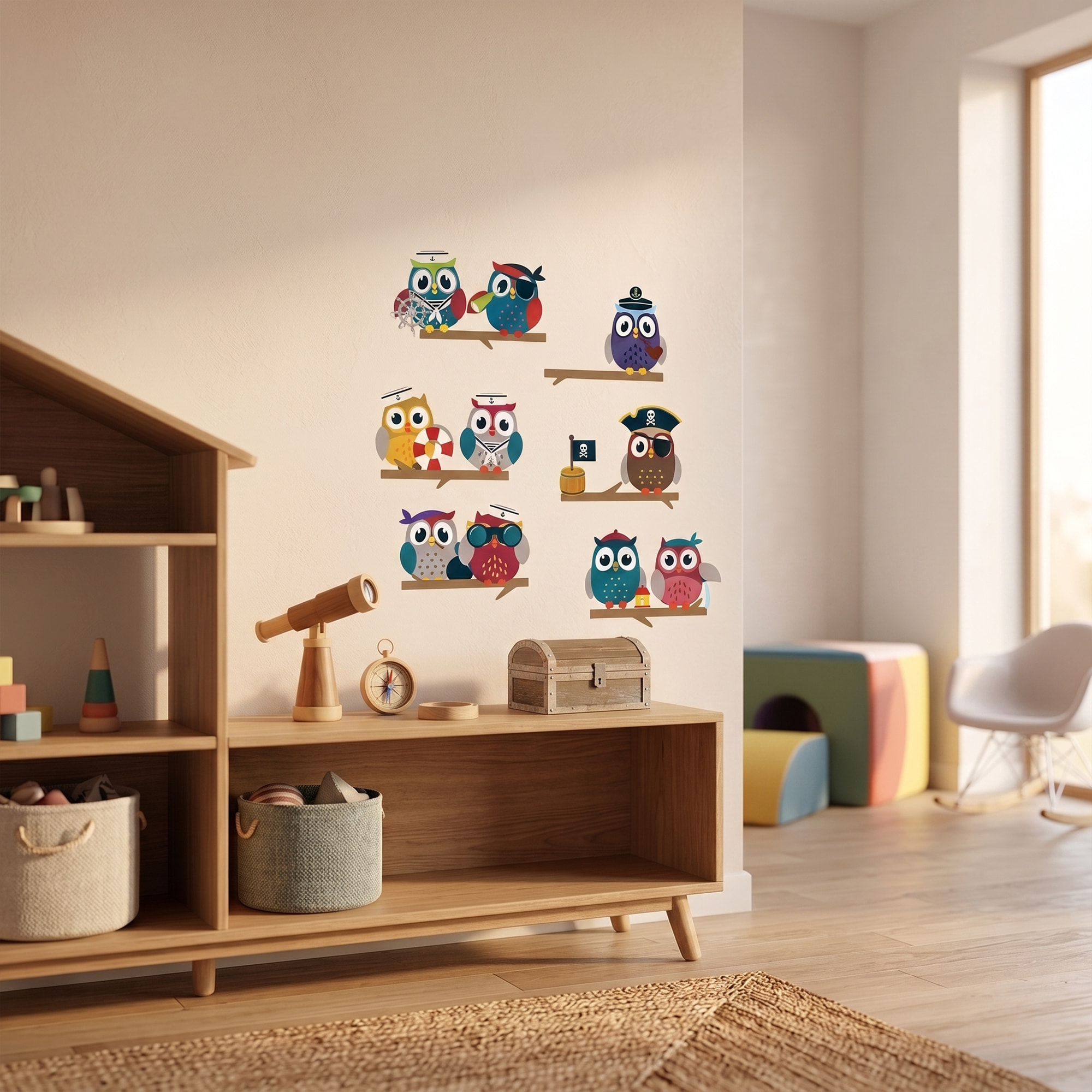 Stickers Muraux décoration adhésifs hiboux pirates sur branches