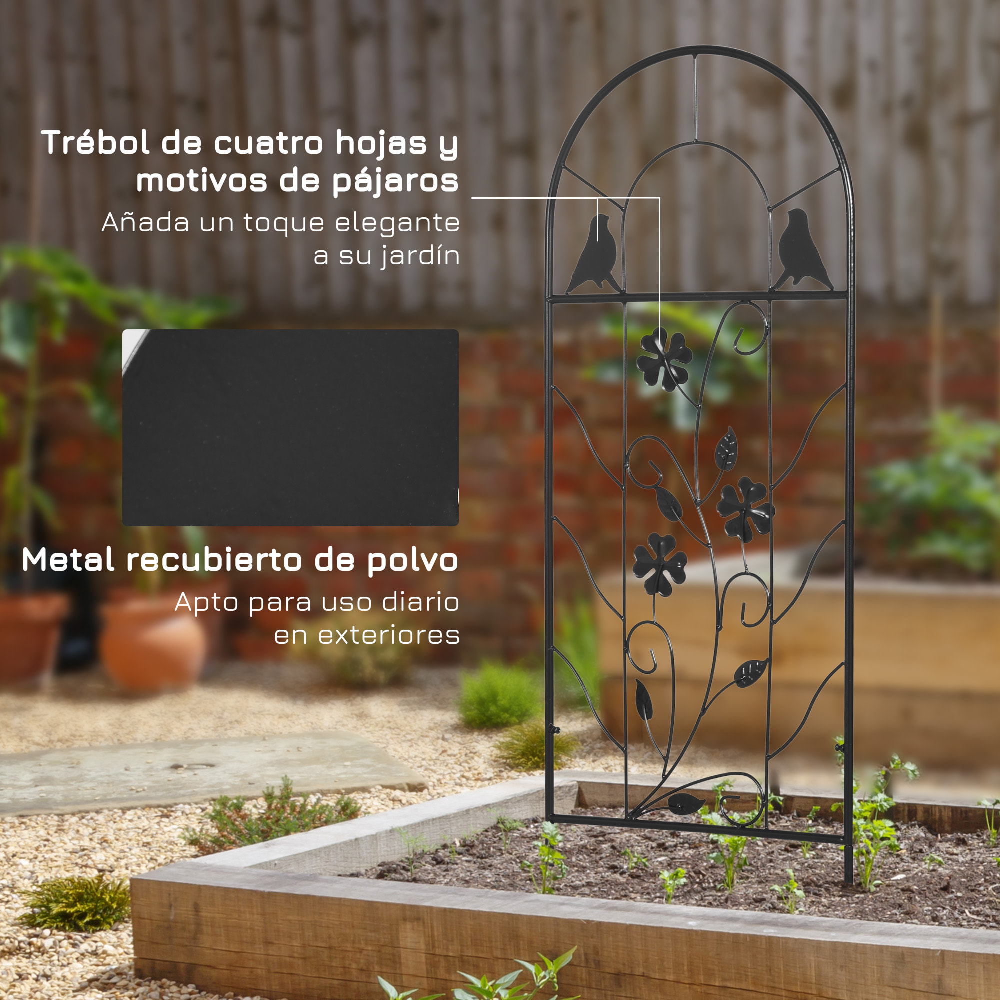 Juego de 2 Enrejados de Jardín Soportes para Plantas Trepadoras con Marco Metálico para Frutas Verduras Flores Decoración Exterior Patio Terraza 38x98 cm Negro