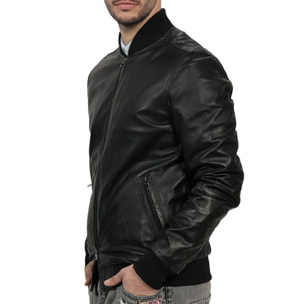Giubbino in vera pelle di vitello Nero-Slim Fit