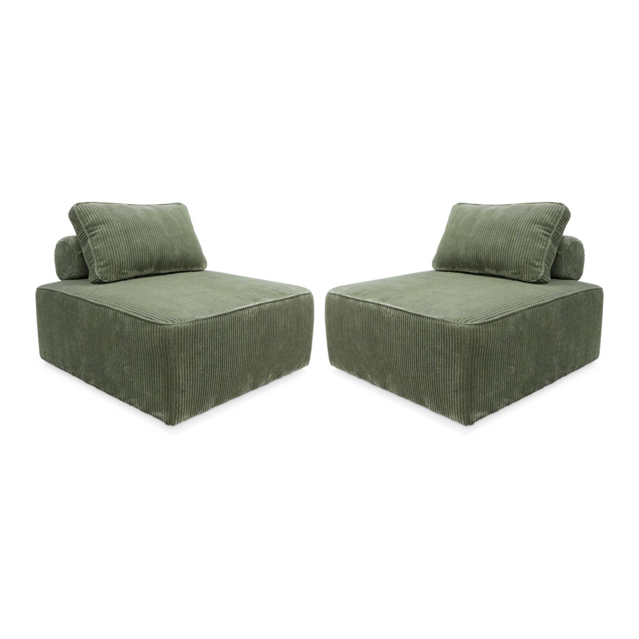 Lot de 2 chauffeuses  pour canapé modulable velours côtelé vert avec un coussin