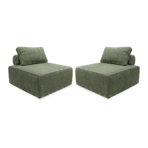 Lot de 2 chauffeuses  pour canapé modulable velours côtelé vert avec un coussin